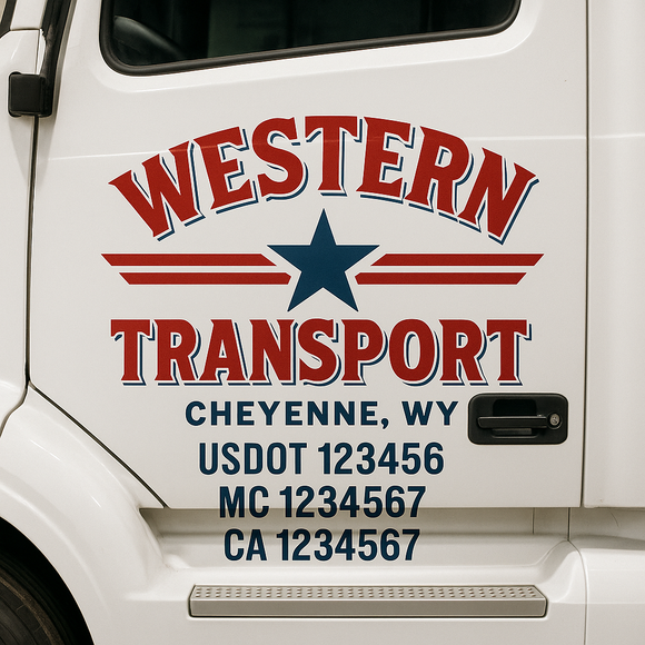 Custom Truck Door Decal Sticker Lettering Sign With Business Name, City-State, USDOT, MC, GVW, CA, KYU, VIN (Set of 2)