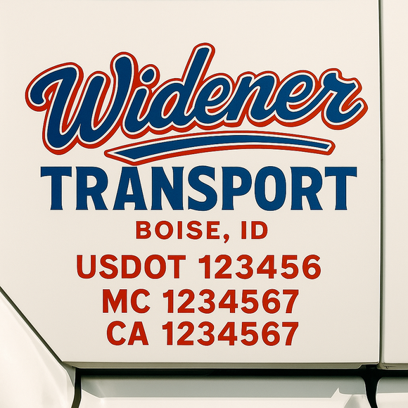 Custom Truck Door Decal Sticker Lettering Sign With Business Name, City-State, USDOT, MC, GVW, CA, KYU, VIN (Set of 2)
