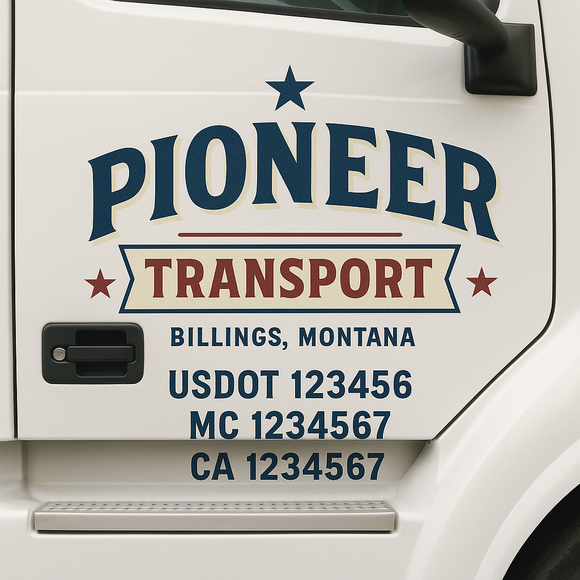 Custom Truck Door Decal Sticker Lettering Sign With Business Name, City-State, USDOT, MC, GVW, CA, KYU, VIN (Set of 2)