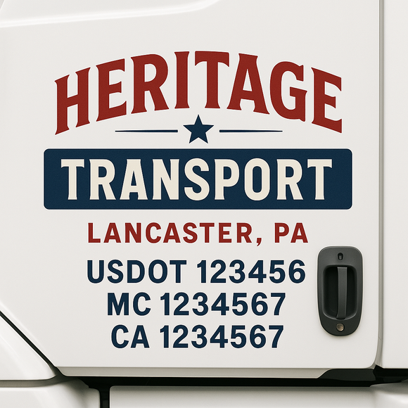 Custom Truck Door Decal Sticker Lettering Sign With Business Name, City-State, USDOT, MC, GVW, CA, KYU, VIN (Set of 2)