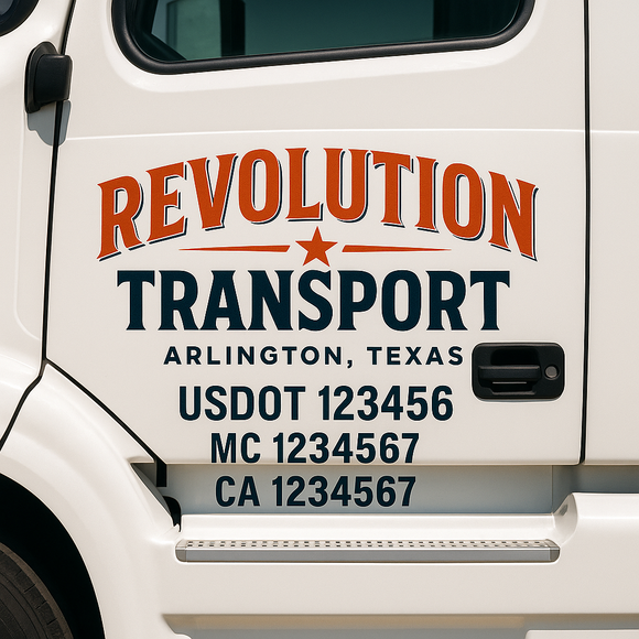 Custom Truck Door Decal Sticker Lettering Sign With Business Name, City-State, USDOT, MC, GVW, CA, KYU, VIN (Set of 2)