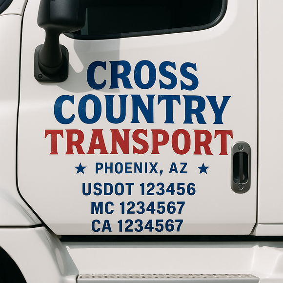 Custom Truck Door Decal Sticker Lettering Sign With Business Name, City-State, USDOT, MC, GVW, CA, KYU, VIN (Set of 2)