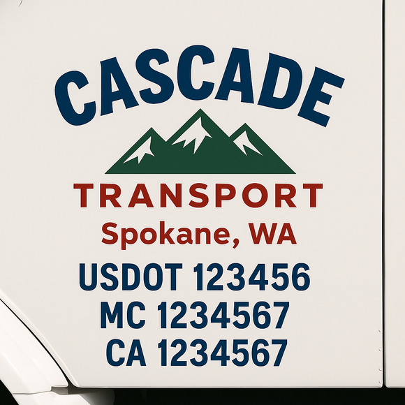 Custom Truck Door Decal Sticker Lettering Sign With Business Name, City-State, USDOT, MC, GVW, CA, KYU, VIN (Set of 2)