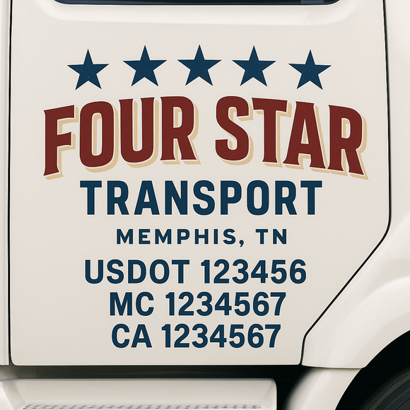 Custom Truck Door Decal Sticker Lettering Sign With Business Name, City-State, USDOT, MC, GVW, CA, KYU, VIN (Set of 2)