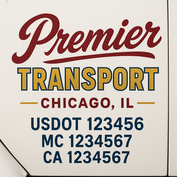 Custom Truck Door Decal Sticker Lettering Sign With Business Name, City-State, USDOT, MC, GVW, CA, KYU, VIN (Set of 2)