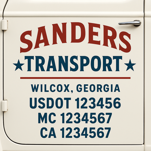 Custom Truck Door Decal Sticker Lettering Sign With Business Name, City-State, USDOT, MC, GVW, CA, KYU, VIN (Set of 2)
