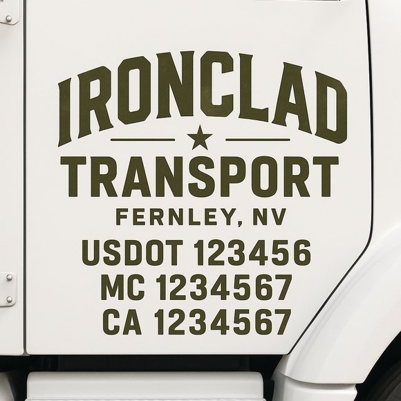 Custom Truck Door Decal Sticker Lettering Sign With Business Name, City-State, USDOT, MC, GVW, CA, KYU, VIN (Set of 2)