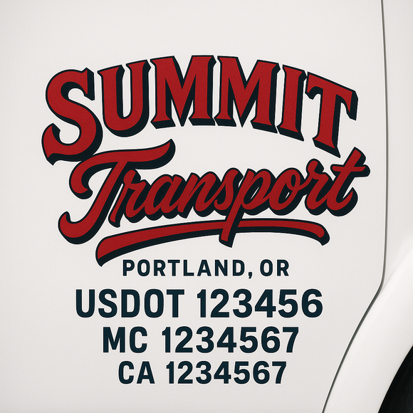 Custom Truck Door Decal Sticker Lettering Sign With Business Name, City-State, USDOT, MC, GVW, CA, KYU, VIN (Set of 2)