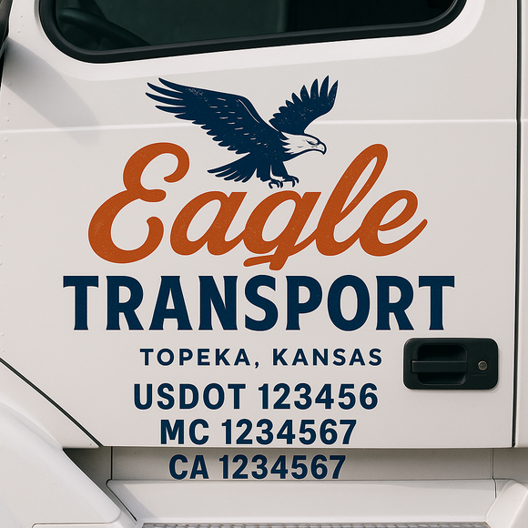 Custom Truck Door Decal Sticker Lettering Sign With Business Name, City-State, USDOT, MC, GVW, CA, KYU, VIN (Set of 2)