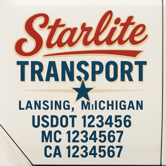 Custom Truck Door Decal Sticker Lettering Sign With Business Name, City-State, USDOT, MC, GVW, CA, KYU, VIN (Set of 2)