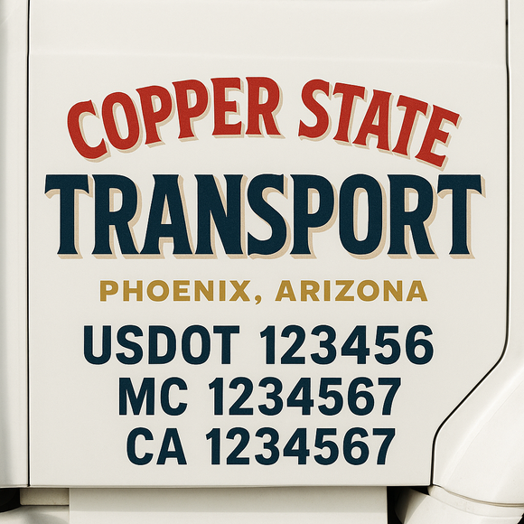 Custom Truck Door Decal Sticker Lettering Sign With Business Name, City-State, USDOT, MC, GVW, CA, KYU, VIN (Set of 2)