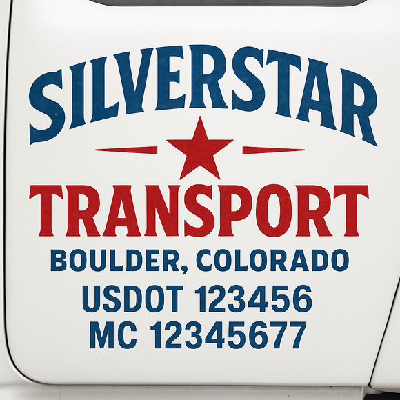 Custom Truck Door Decal Sticker Lettering Sign With Business Name, City-State, USDOT, MC, GVW, CA, KYU, VIN (Set of 2)