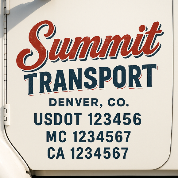 Custom Truck Door Decal Sticker Lettering Sign With Business Name, City-State, USDOT, MC, GVW, CA, KYU, VIN (Set of 2)