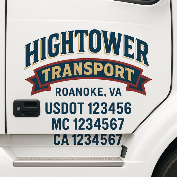 Custom Truck Door Decal Sticker Lettering Sign With Business Name, City-State, USDOT, MC, GVW, CA, KYU, VIN (Set of 2)
