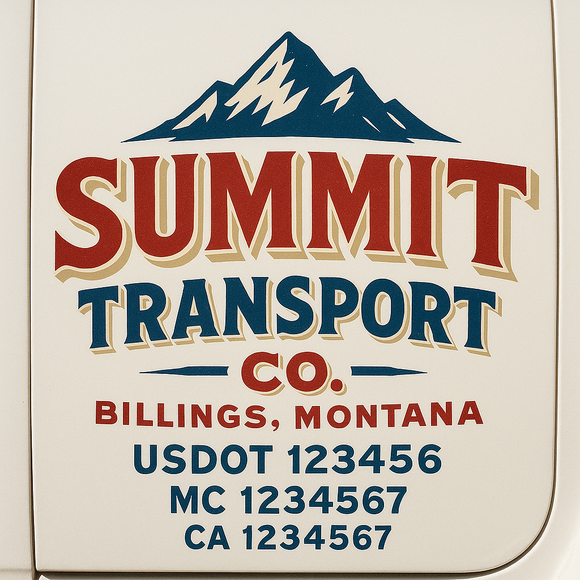 Custom Truck Door Decal Sticker Lettering Sign With Business Name, City-State, USDOT, MC, GVW, CA, KYU, VIN (Set of 2)