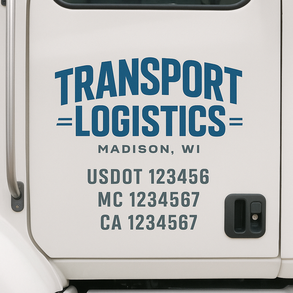 Custom Truck Door Decal Sticker Lettering Sign With Business Name, City-State, USDOT, MC, GVW, CA, KYU, VIN (Set of 2)