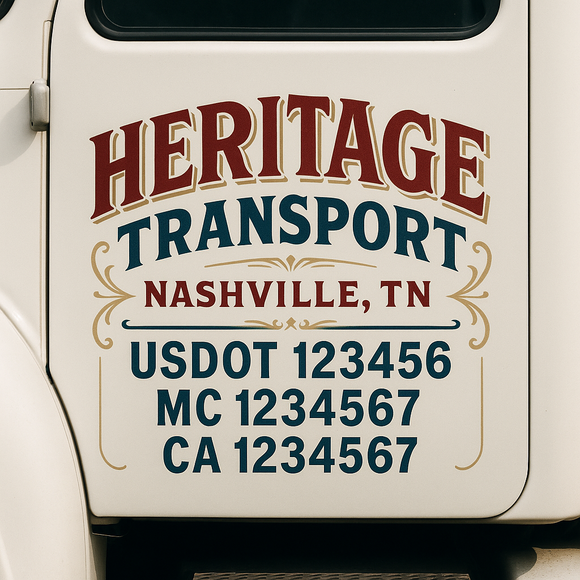 Custom Truck Door Decal Sticker Lettering Sign With Business Name, City-State, USDOT, MC, GVW, CA, KYU, VIN (Set of 2)