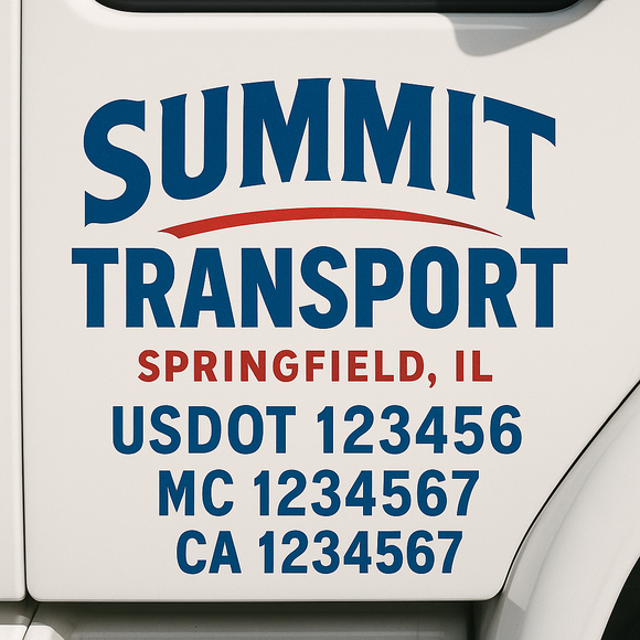 Custom Truck Door Decal Sticker Lettering Sign With Business Name, City-State, USDOT, MC, GVW, CA, KYU, VIN (Set of 2)