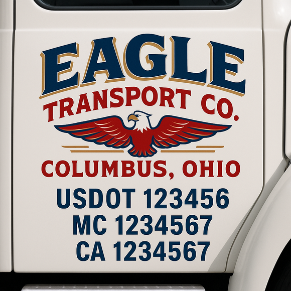 Custom Truck Door Decal Sticker Lettering Sign With Business Name, City-State, USDOT, MC, GVW, CA, KYU, VIN (Set of 2)