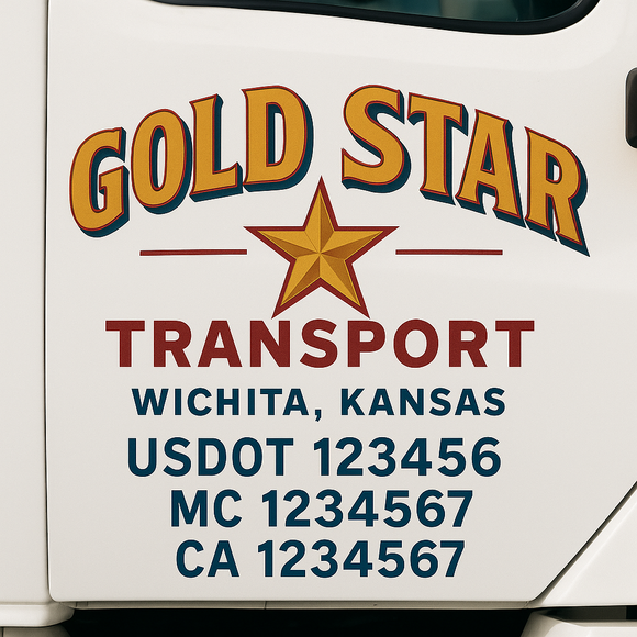 Custom Truck Door Decal Sticker Lettering Sign With Business Name, City-State, USDOT, MC, GVW, CA, KYU, VIN (Set of 2)