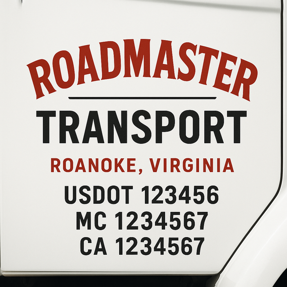 Custom Truck Door Decal Sticker Lettering Sign With Business Name, City-State, USDOT, MC, GVW, CA, KYU, VIN (Set of 2)