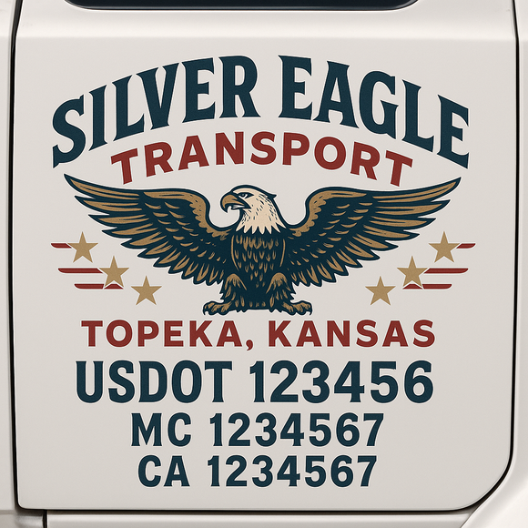 Custom Truck Door Decal Sticker Lettering Sign With Business Name, City-State, USDOT, MC, GVW, CA, KYU, VIN (Set of 2)