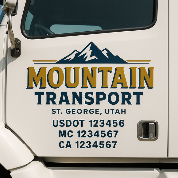 Custom Truck Door Decal Sticker Lettering Sign With Business Name, City-State, USDOT, MC, GVW, CA, KYU, VIN (Set of 2)