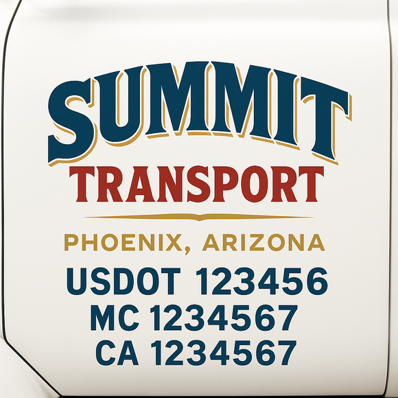 Custom Truck Door Decal Sticker Lettering Sign With Business Name, City-State, USDOT, MC, GVW, CA, KYU, VIN (Set of 2)