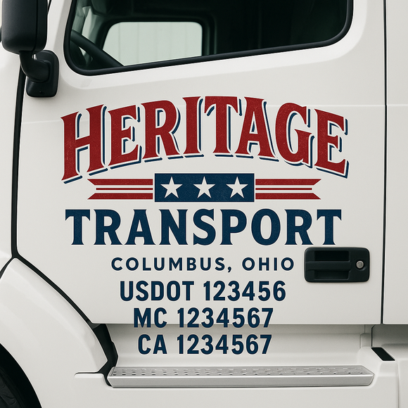Custom Truck Door Decal Sticker Lettering Sign With Business Name, City-State, USDOT, MC, GVW, CA, KYU, VIN (Set of 2)