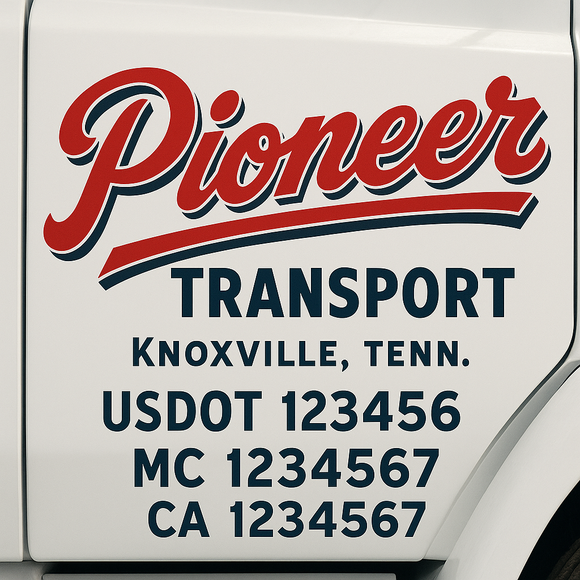 Custom Truck Door Decal Sticker Lettering Sign With Business Name, City-State, USDOT, MC, GVW, CA, KYU, VIN (Set of 2)