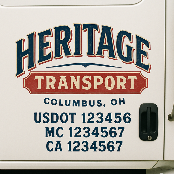 Custom Truck Door Decal Sticker Lettering Sign With Business Name, City-State, USDOT, MC, GVW, CA, KYU, VIN (Set of 2)