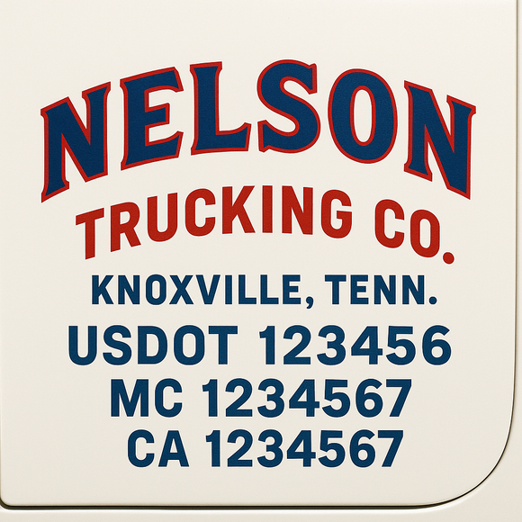 Custom Truck Door Decal Sticker Lettering Sign With Business Name, City-State, USDOT, MC, GVW, CA, KYU, VIN (Set of 2)