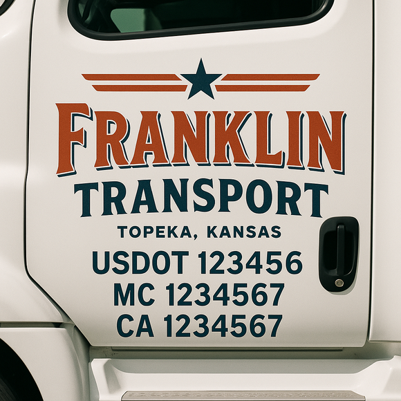 Custom Truck Door Decal Sticker Lettering Sign With Business Name, City-State, USDOT, MC, GVW, CA, KYU, VIN (Set of 2)