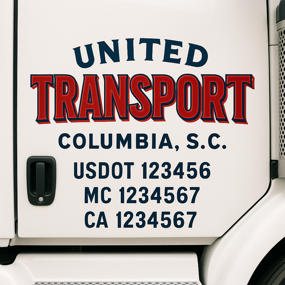 Custom Truck Door Decal Sticker Lettering Sign With Business Name, City-State, USDOT, MC, GVW, CA, KYU, VIN (Set of 2)
