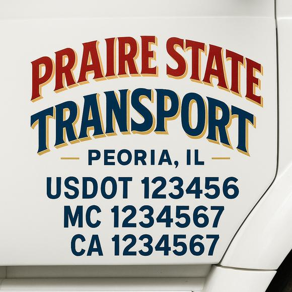 Custom Truck Door Decal Sticker Lettering Sign With Business Name, City-State, USDOT, MC, GVW, CA, KYU, VIN (Set of 2)