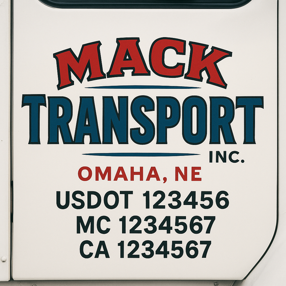Custom Truck Door Decal Sticker Lettering Sign With Business Name, City-State, USDOT, MC, GVW, CA, KYU, VIN (Set of 2)