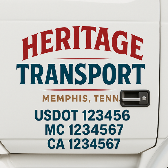 Custom Truck Door Decal Sticker Lettering Sign With Business Name, City-State, USDOT, MC, GVW, CA, KYU, VIN (Set of 2)