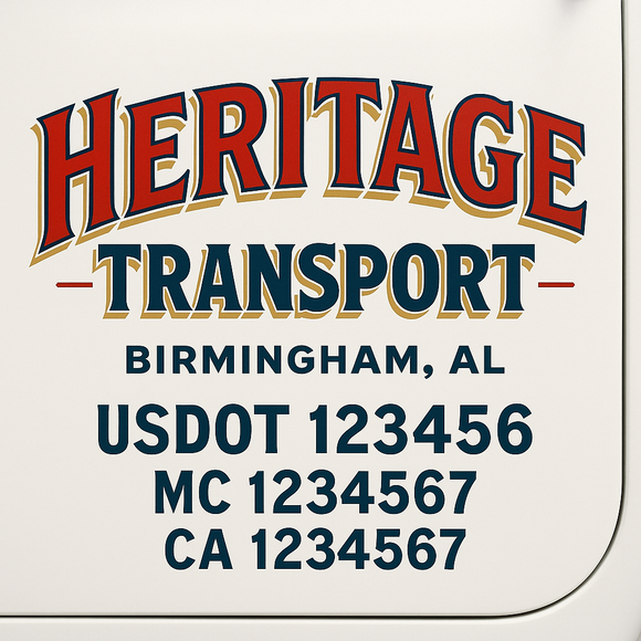 Custom Truck Door Decal Sticker Lettering Sign With Business Name, City-State, USDOT, MC, GVW, CA, KYU, VIN (Set of 2)