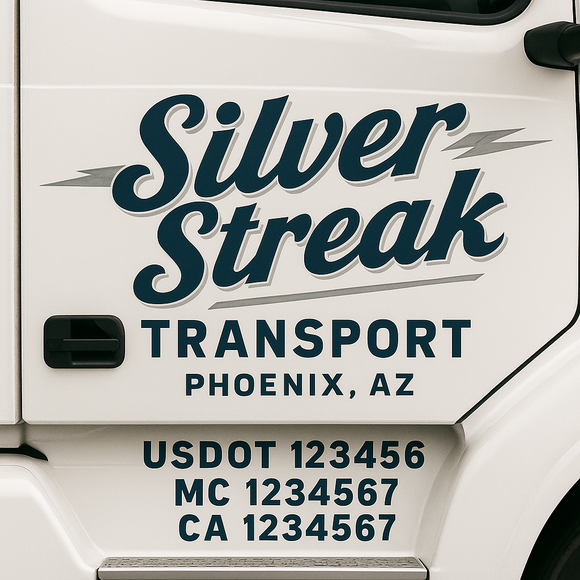 Custom Truck Door Decal Sticker Lettering Sign With Business Name, City-State, USDOT, MC, GVW, CA, KYU, VIN (Set of 2)