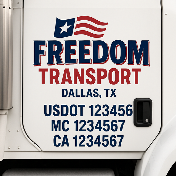 Custom Truck Door Decal Sticker Lettering Sign With Business Name, City-State, USDOT, MC, GVW, CA, KYU, VIN (Set of 2)