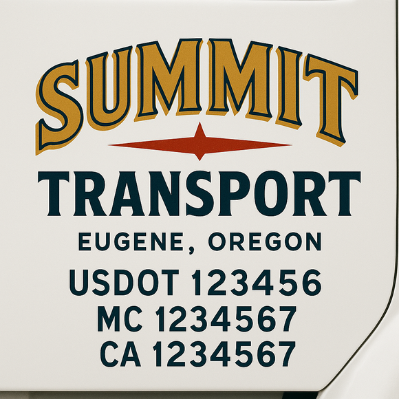 Custom Truck Door Decal Sticker Lettering Sign With Business Name, City-State, USDOT, MC, GVW, CA, KYU, VIN (Set of 2)