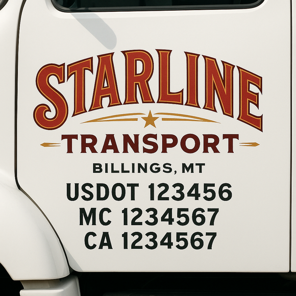 Custom Truck Door Decal Sticker Lettering Sign With Business Name, City-State, USDOT, MC, GVW, CA, KYU, VIN (Set of 2)