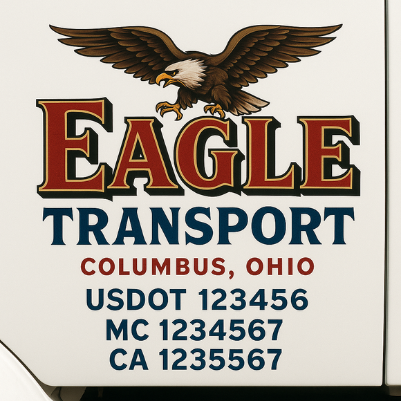 Custom Truck Door Decal Sticker Lettering Sign With Business Name, City-State, USDOT, MC, GVW, CA, KYU, VIN (Set of 2)