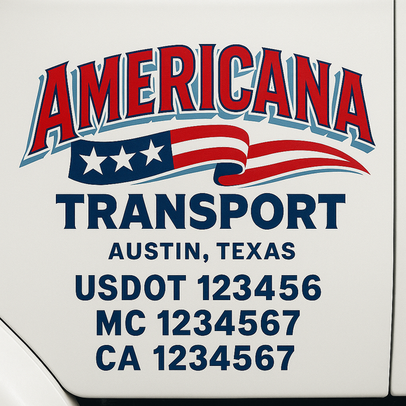 Custom Truck Door Decal Sticker Lettering Sign With Business Name, City-State, USDOT, MC, GVW, CA, KYU, VIN (Set of 2)