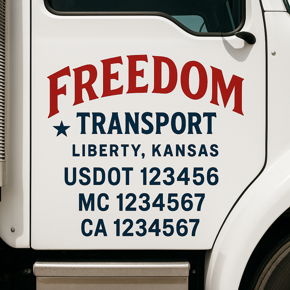 Custom Truck Door Decal Sticker Lettering Sign With Business Name, City-State, USDOT, MC, GVW, CA, KYU, VIN (Set of 2)