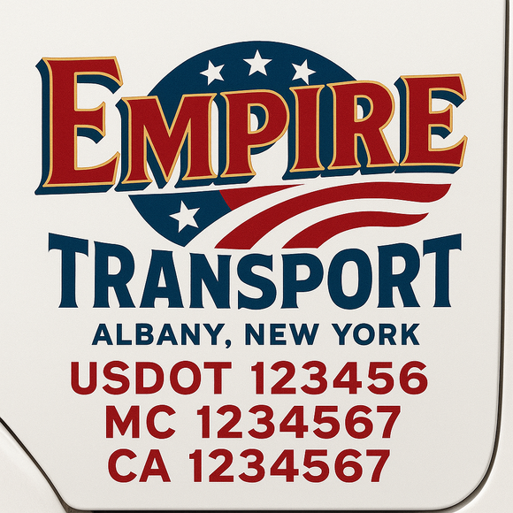 Custom Truck Door Decal Sticker Lettering Sign With Business Name, City-State, USDOT, MC, GVW, CA, KYU, VIN (Set of 2)