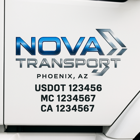 Custom Truck Door Decal Sticker Lettering Sign With Business Name, City-State, USDOT, MC, GVW, CA, KYU, VIN (Set of 2)