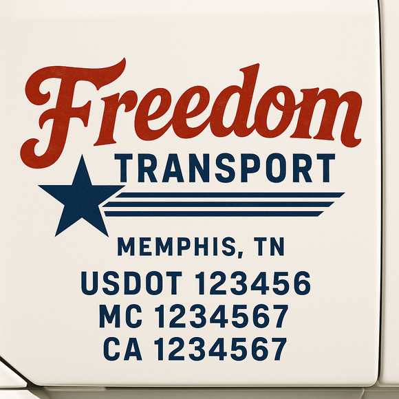 Custom Truck Door Decal Sticker Lettering Sign With Business Name, City-State, USDOT, MC, GVW, CA, KYU, VIN (Set of 2)