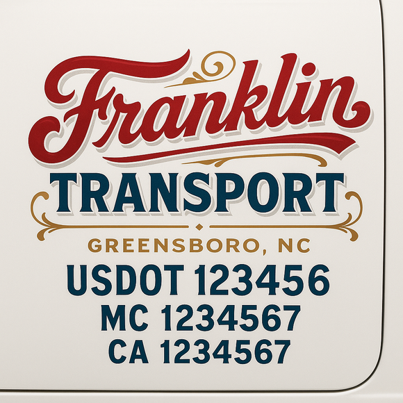 Custom Truck Door Decal Sticker Lettering Sign With Business Name, City-State, USDOT, MC, GVW, CA, KYU, VIN (Set of 2)