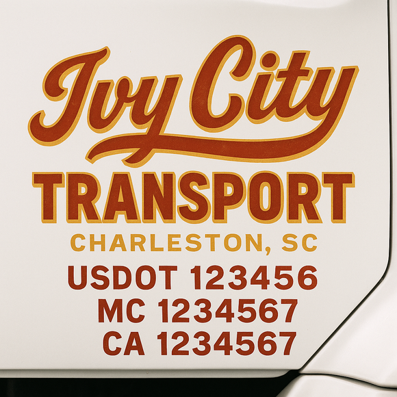 Custom Truck Door Decal Sticker Lettering Sign With Business Name, City-State, USDOT, MC, GVW, CA, KYU, VIN (Set of 2)